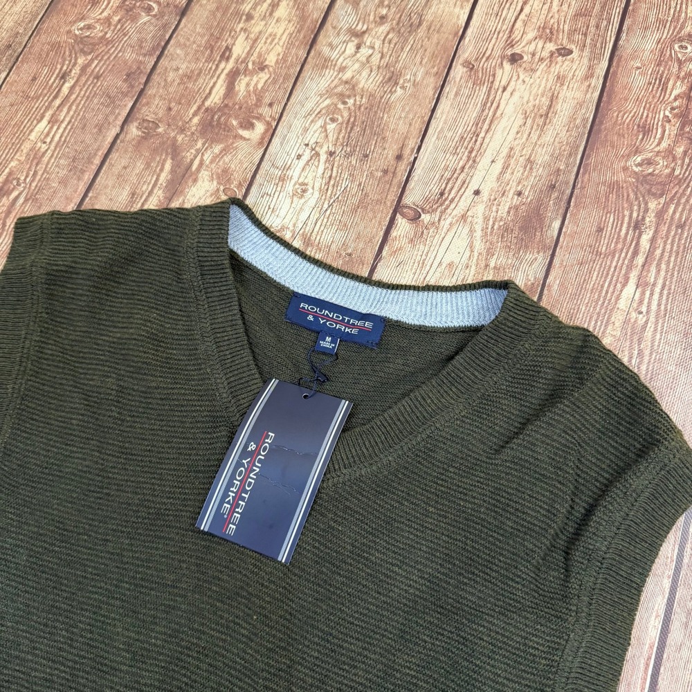 Roundtree & Yorke V Neck Sweater Vest Mens Medium Green Cotton Blend Knit NWT
